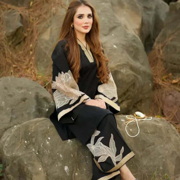 KUBRA PLAZO EMBROIDERED BLACK 2PC SUIT