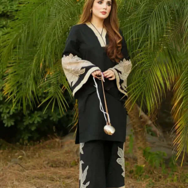KUBRA PLAZO EMBROIDERED BLACK 2PC SUIT