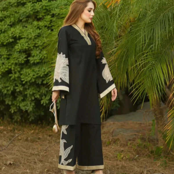 KUBRA PLAZO EMBROIDERED BLACK 2PC SUIT
